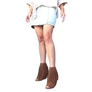 Cowboy fringe ankle booties boots shoes peekaboo toes western hobo Festival